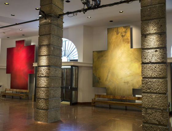 Großes Festspielhaus Foyer with artworks by Robert Longo